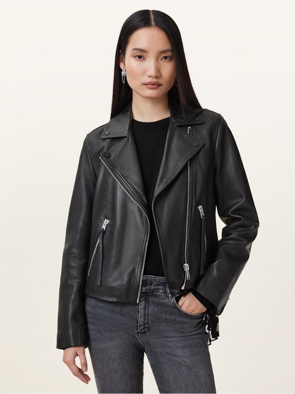 AllSaints Black Leather Biker Jacket